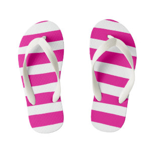 Uneven Stripes in Magenta and White  Kid's Flip Flops