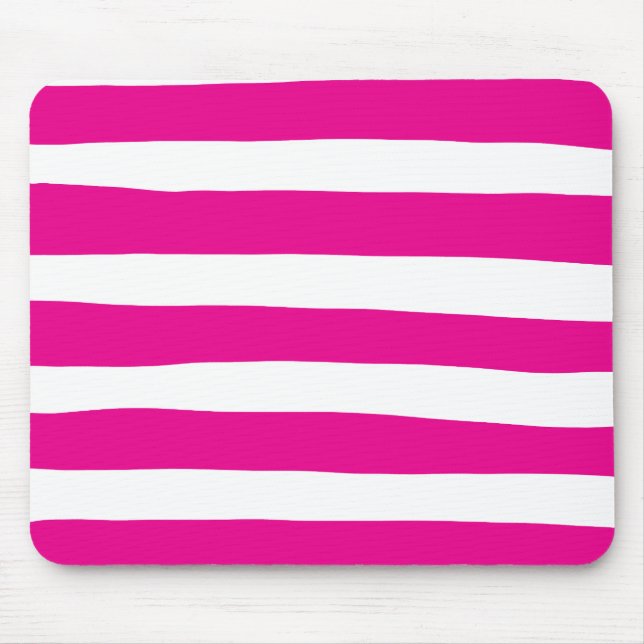 Uneven Stripes in Magenta and White  Mouse Mat (Front)
