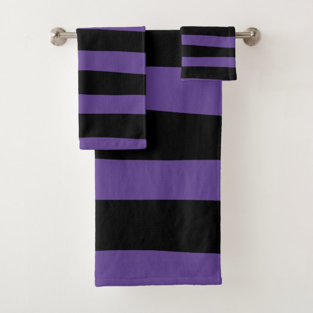 Uneven Stripes in Purple and Black Bath Towel Set (Insitu)
