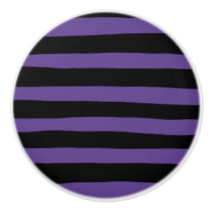 Uneven Stripes in Purple and Black Ceramic Knob