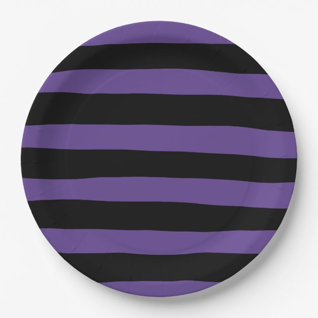Uneven Stripes in Purple and Black Paper Plate (Front)