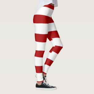 Uneven Stripes in Red and White Leggings