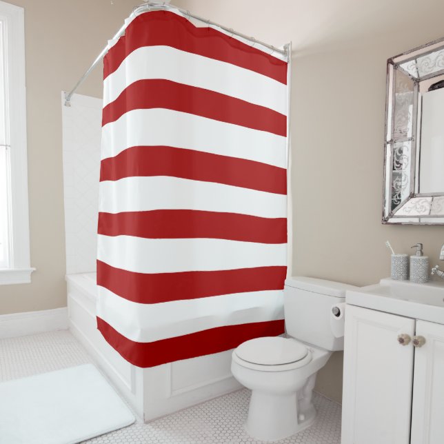 Uneven Stripes in Red and White Shower Curtain (In Situ)