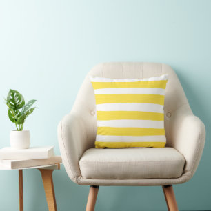 Uneven Stripes - Lemon Yellow and White Cushion