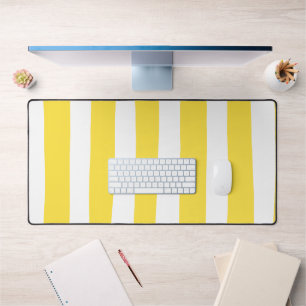 Uneven Stripes - Lemon Yellow and White Desk Mat