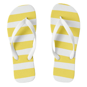 Uneven Stripes - Lemon Yellow and White Flip Flops