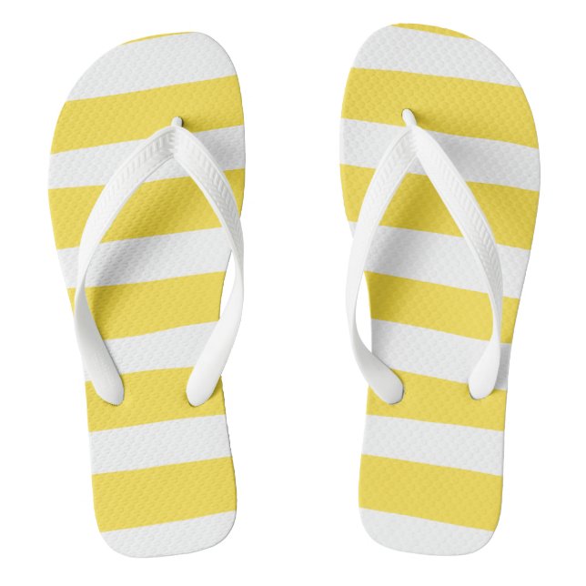 Uneven Stripes - Lemon Yellow and White Flip Flops (Footbed)