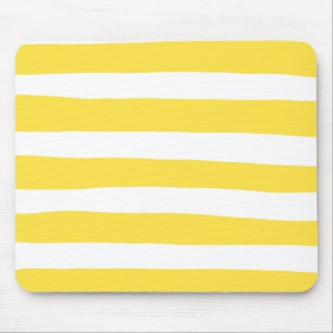 Uneven Stripes - Lemon Yellow and White Mouse Mat