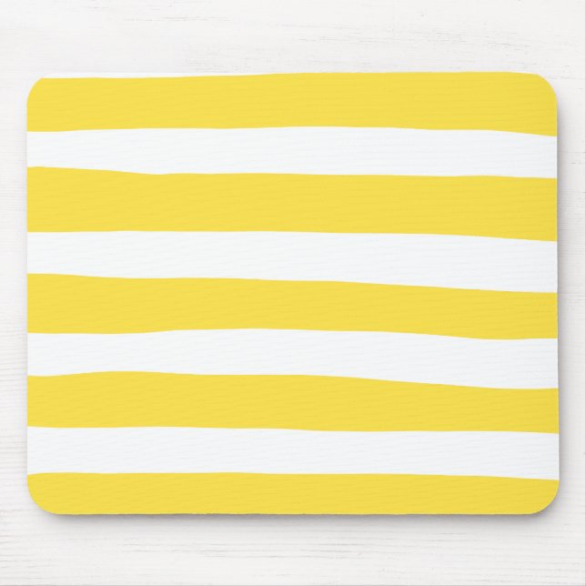 Uneven Stripes - Lemon Yellow and White Mouse Mat (Front)