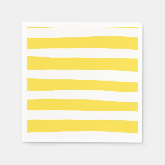 Uneven Stripes - Lemon Yellow and White Napkin (Front)