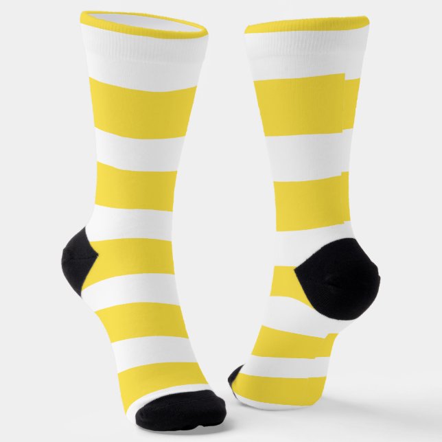 Uneven Stripes - Lemon Yellow and White Socks (Angled)
