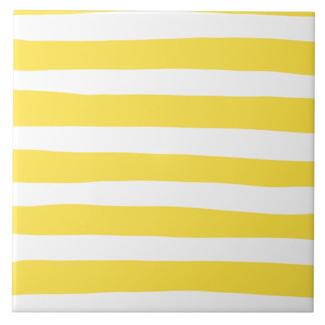 Uneven Stripes - Lemon Yellow and White Tile (Front)