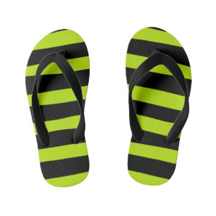 Uneven Stripes - Lime Green and Black Kid's Flip Flops