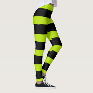 Uneven Stripes - Lime Green and Black Leggings