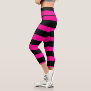 Uneven Stripes - Magenta and Black Capri Leggings