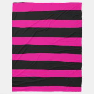 Uneven Stripes - Magenta and Black Fleece Blanket