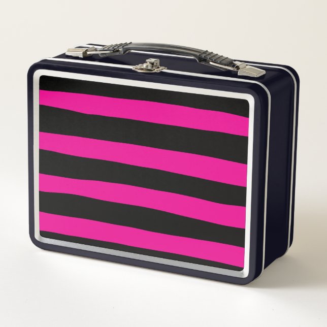 Uneven Stripes - Magenta and Black Metal Lunch Box (Front)