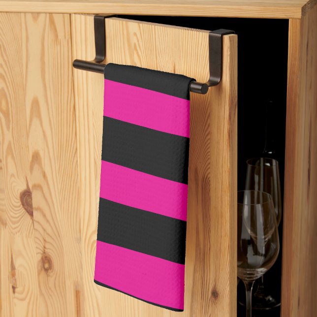 Uneven Stripes - Magenta and Black Tea Towel (Thirds Fold)