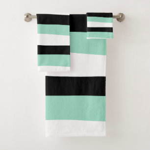 Uneven Stripes - Mint Green, White and Black Bath Towel Set