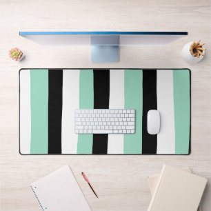 Uneven Stripes - Mint Green, White and Black Desk Mat