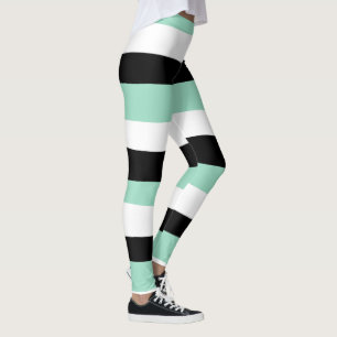 Uneven Stripes - Mint Green, White and Black Leggings