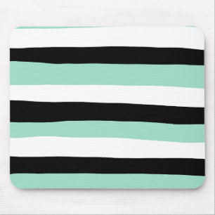 Uneven Stripes - Mint Green, White and Black Mouse Mat
