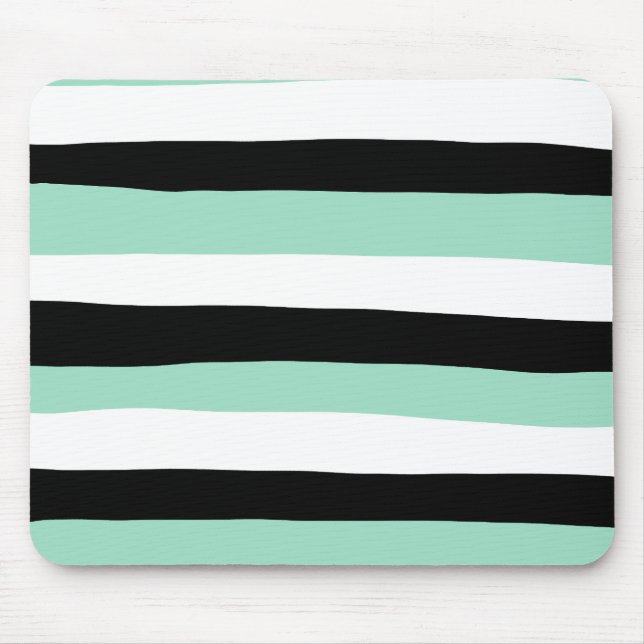Uneven Stripes - Mint Green, White and Black Mouse Mat (Front)