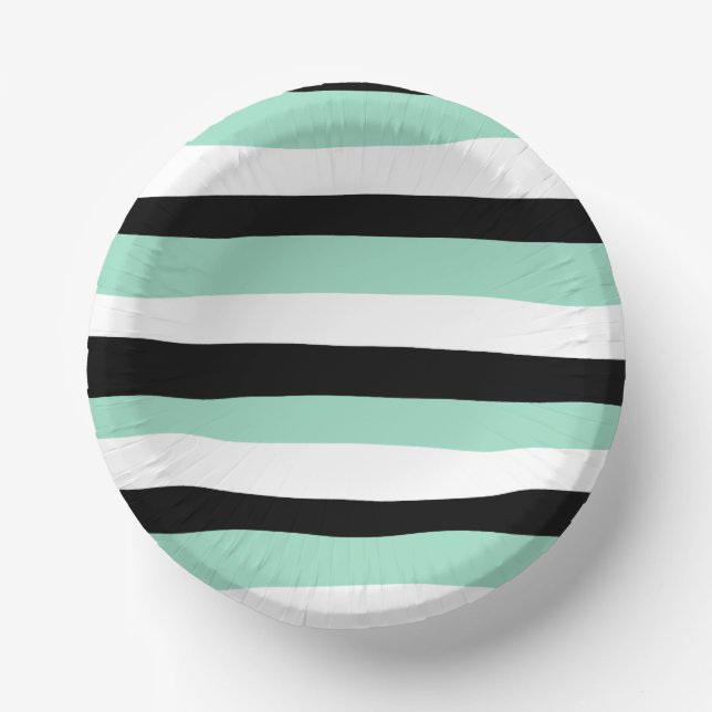 Uneven Stripes - Mint Green, White and Black Paper Plate (Front)