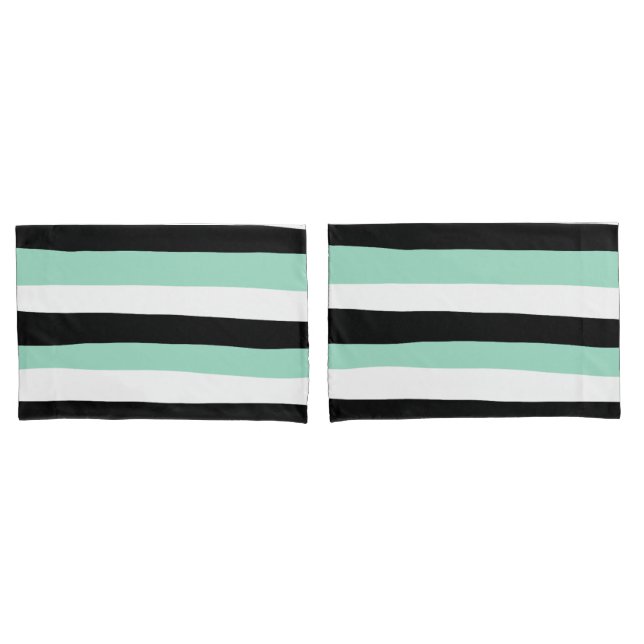 Uneven Stripes - Mint Green, White and Black Pillowcase (Front-Set)