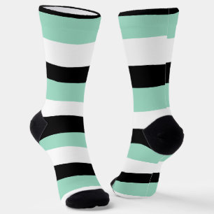 Uneven Stripes - Mint Green, White and Black Socks