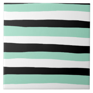 Uneven Stripes - Mint Green, White and Black Tile