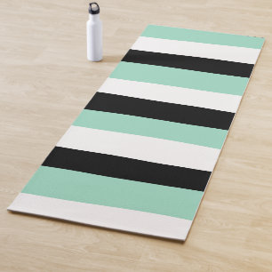 Uneven Stripes - Mint Green, White and Black Yoga Mat