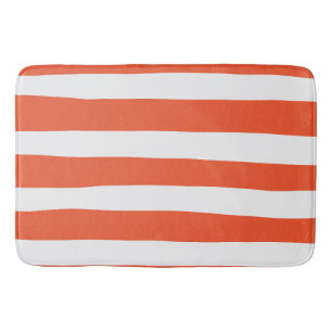 Uneven Stripes - Orange and White Bath Mat