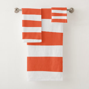 Uneven Stripes - Orange and White Bath Towel Set
