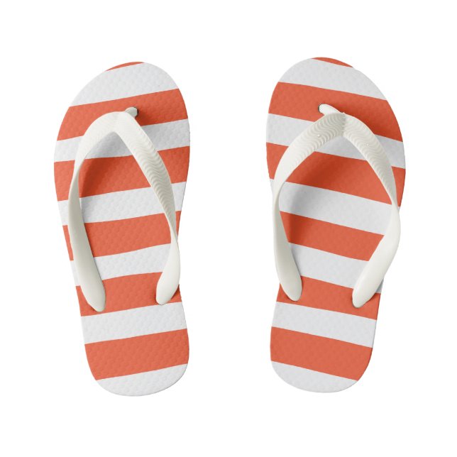Uneven Stripes - Orange and White Kid's Flip Flops (Footbed)
