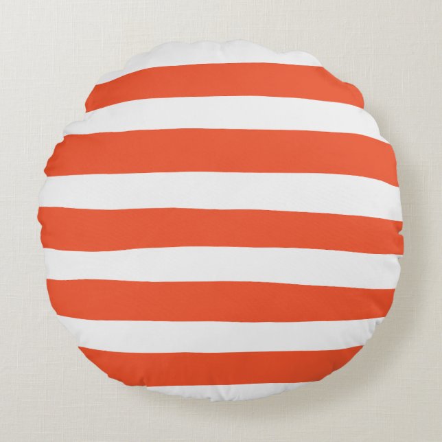 Uneven Stripes - Orange and White Round Cushion (Front)