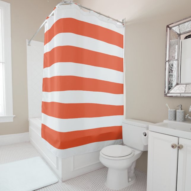 Uneven Stripes - Orange and White Shower Curtain (In Situ)