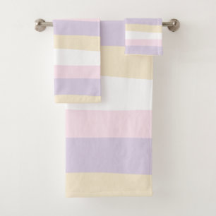 Uneven Stripes - Pastel Pink, Yellow and Purple Bath Towel Set