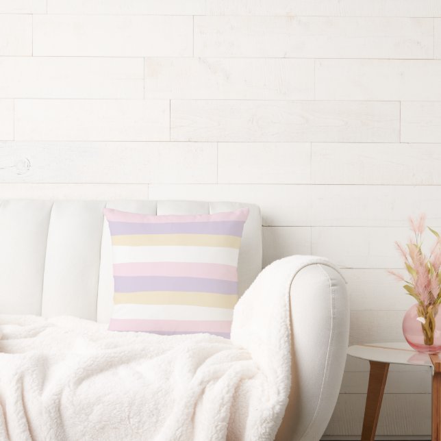 Uneven Stripes - Pastel Pink, Yellow and Purple Cushion (Couch)