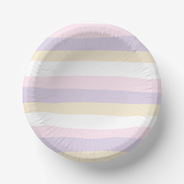 Uneven Stripes - Pastel Pink, Yellow and Purple Paper Plate (Front)