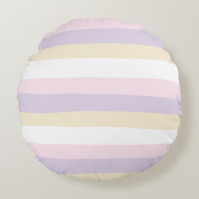 Uneven Stripes - Pastel Pink, Yellow and Purple Round Cushion (Front)