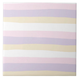 Uneven Stripes - Pastel Pink, Yellow and Purple Tile