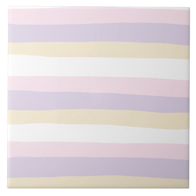 Uneven Stripes - Pastel Pink, Yellow and Purple Tile (Front)