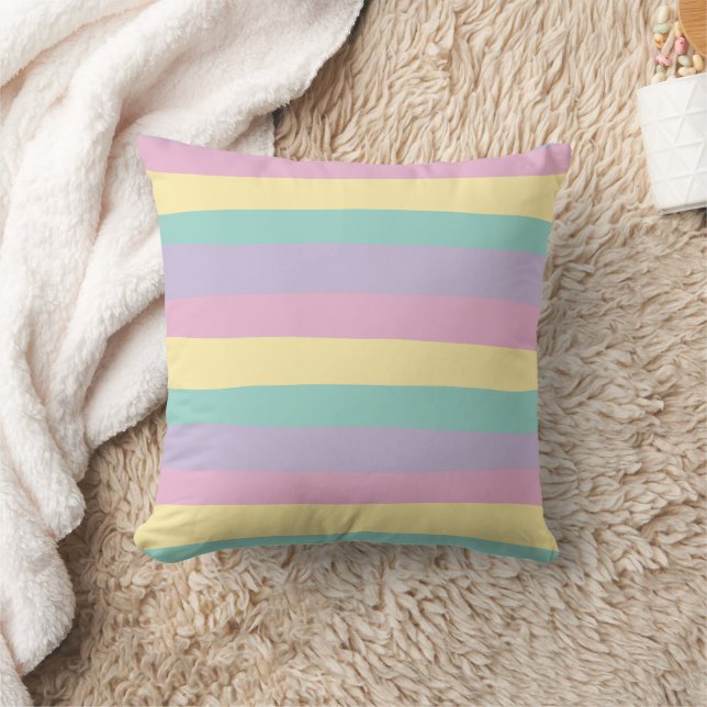 Uneven Stripes-Pastel Pink, Yellow, Purple & Green Cushion (Blanket)