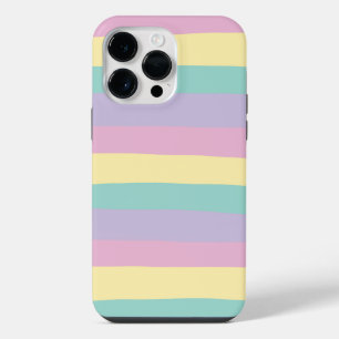 Uneven Stripes-Pastel Pink, Yellow, Purple & Green iPhone 14 Pro Max Case
