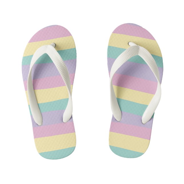 Uneven Stripes-Pastel Pink, Yellow, Purple & Green Kid's Flip Flops (Footbed)