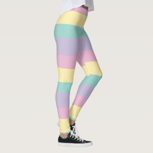 Uneven Stripes-Pastel Pink, Yellow, Purple & Green Leggings