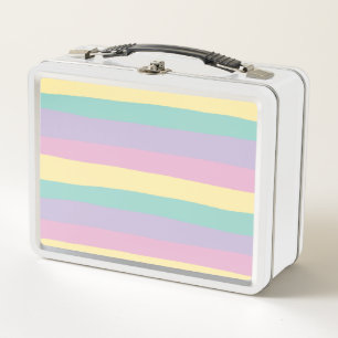 Uneven Stripes-Pastel Pink, Yellow, Purple & Green Metal Lunch Box