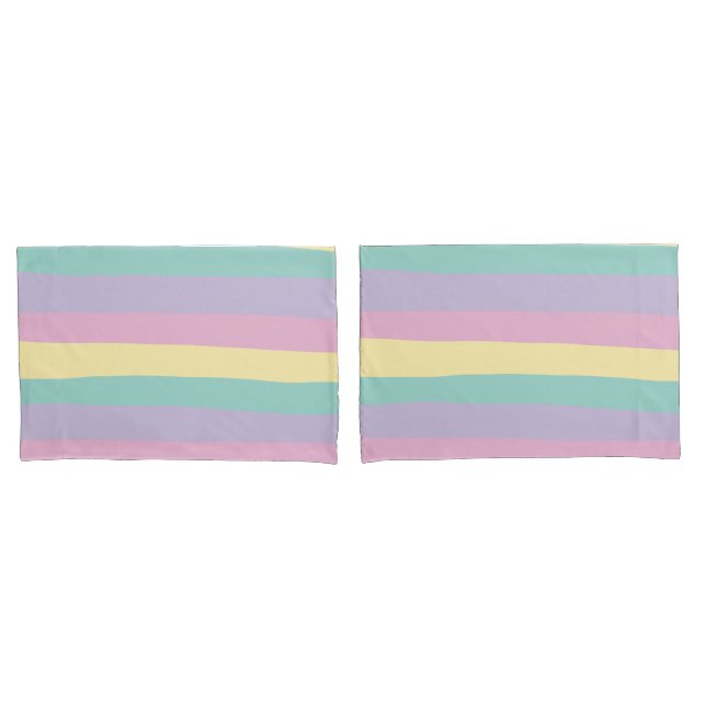 Uneven Stripes-Pastel Pink, Yellow, Purple & Green Pillowcase (Front-Set)