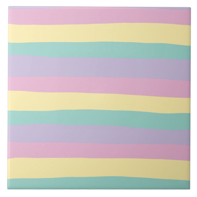 Uneven Stripes-Pastel Pink, Yellow, Purple & Green Tile (Front)